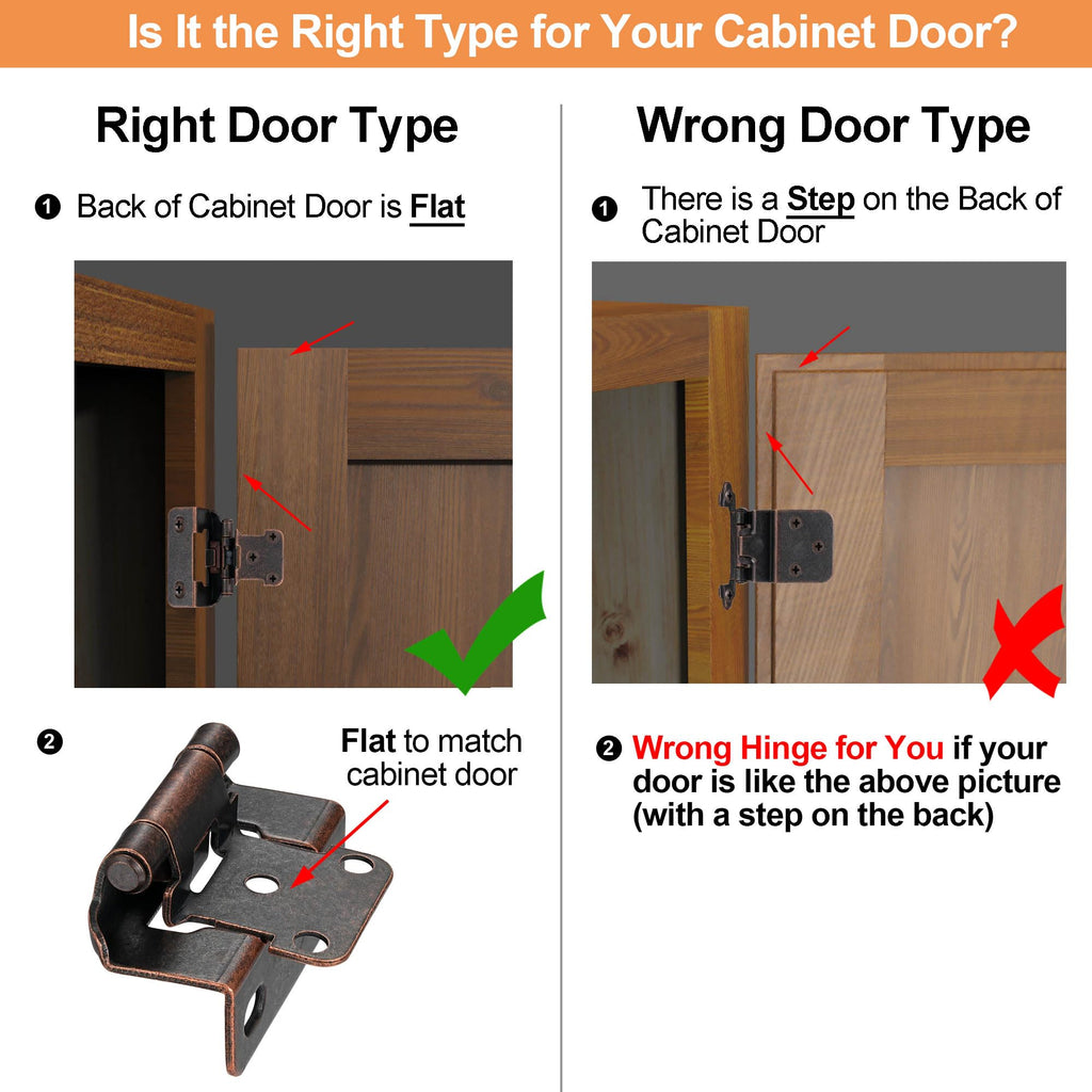 Oil Rubbed Bronze Kitchen Cabinet Hinges, 1/2" Overlay, 4 Pack