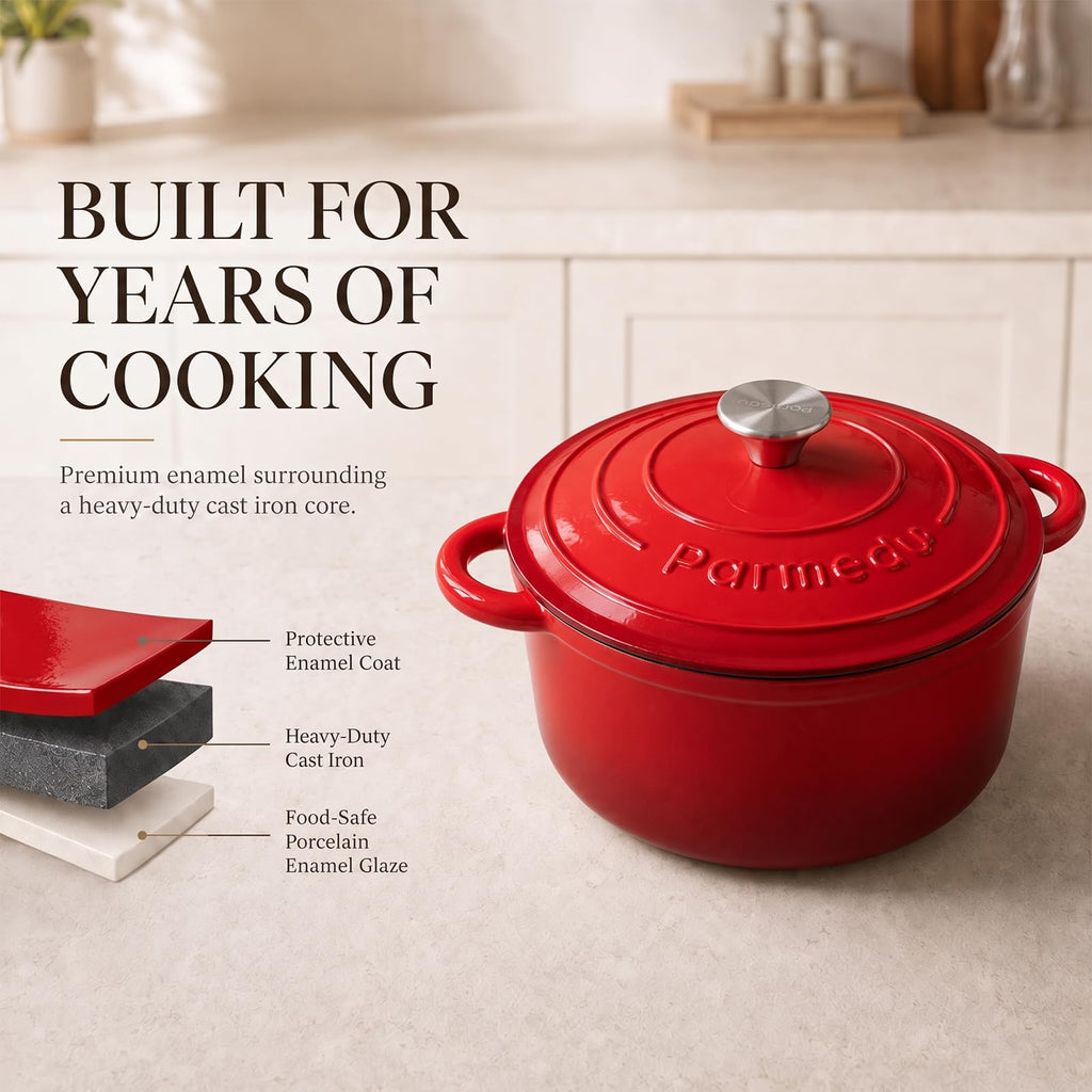 5.5QT Enameled Cast Iron Dutch Oven for Sourdough Bread Red
