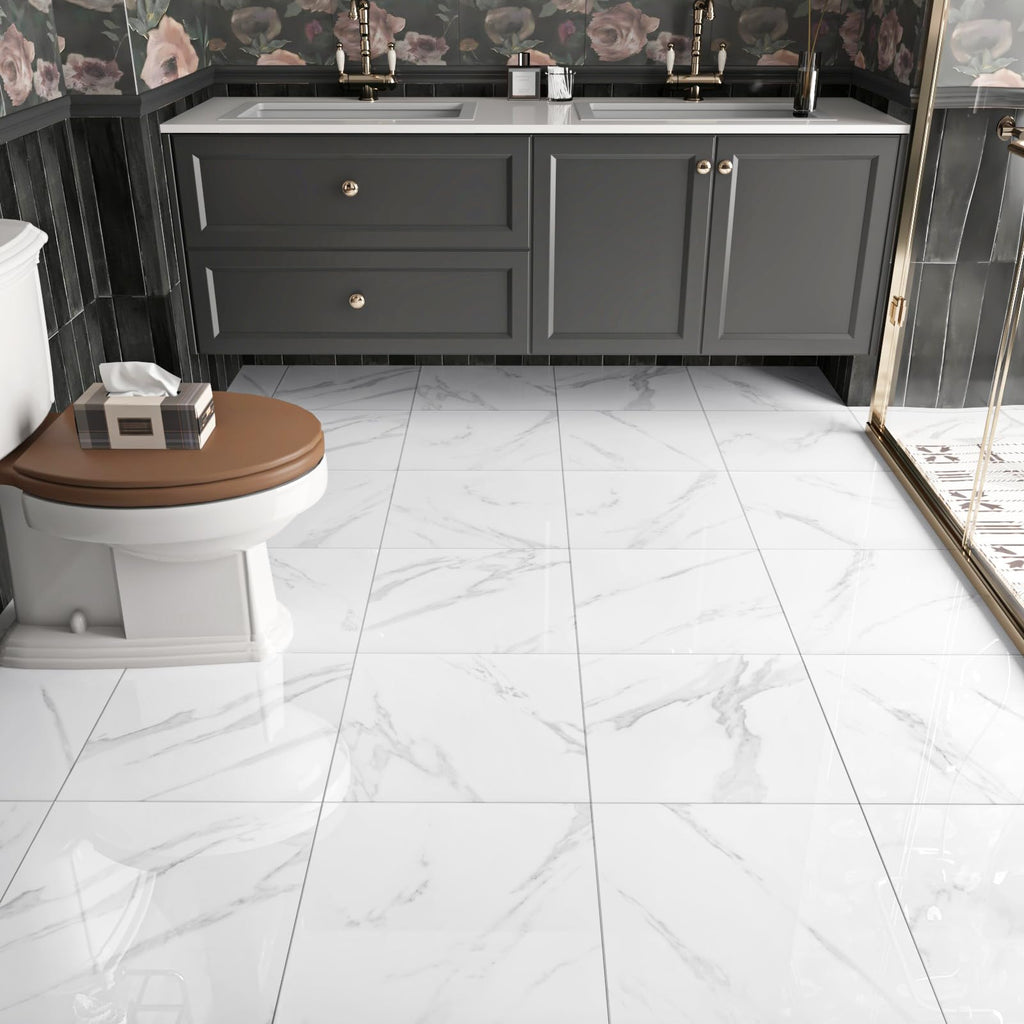 Marble Peel and Stick Floor Tile Bathroom Waterproof Vinyl Tiles