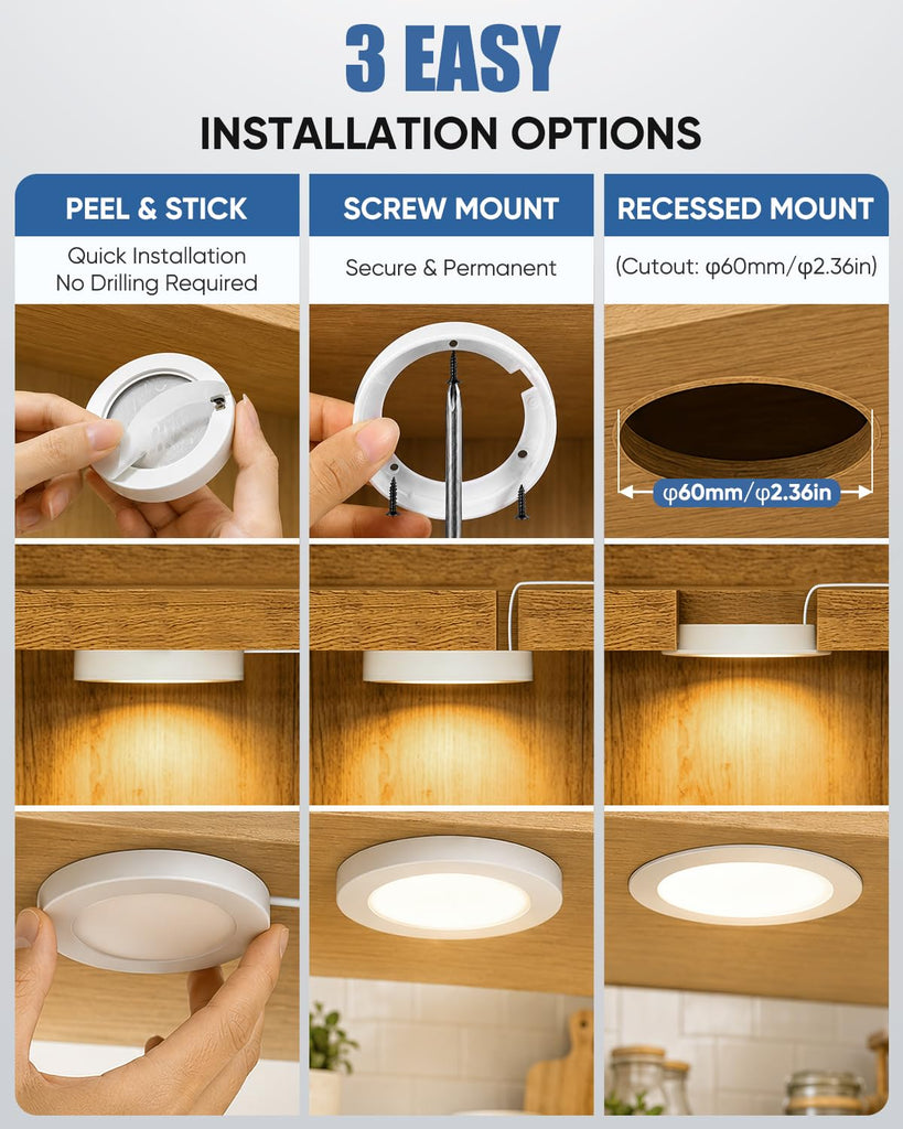 Under Cabinet Lights Plug in with Wired Touch Dimmer Switch,Recessed or Surface Mount,Natural White 3000K 12V 2W(12W
