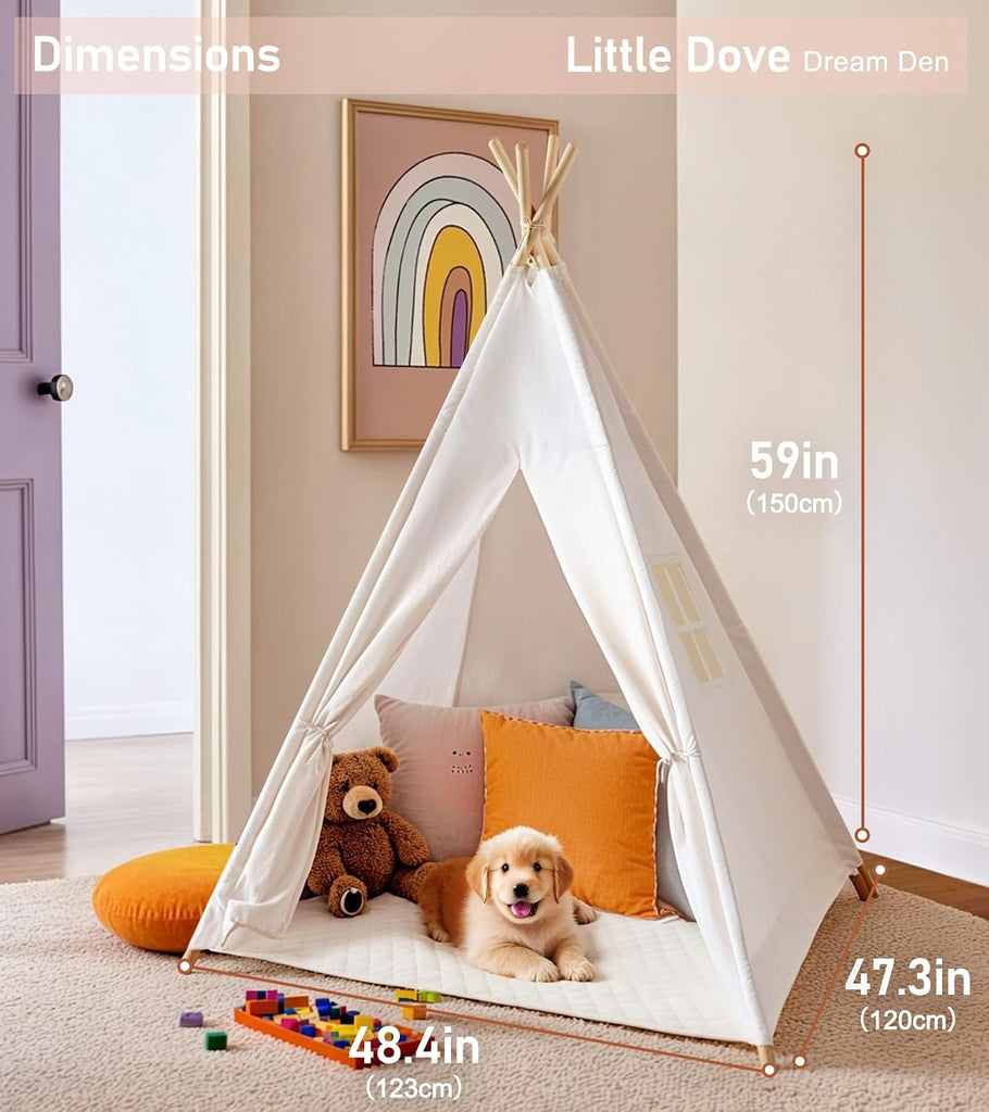 Teepee Tent for Kids with Star Lights, Mat & Campfire Toy