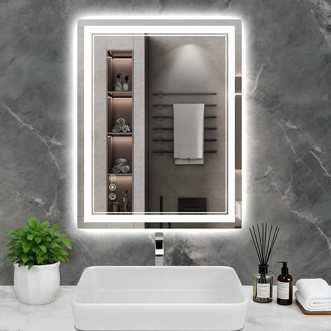 32x24 Inch LED Bathroom Mirror with Lights, 3 Colors Dimmable LED Vanity Mirror, Front and Back Lit, Anti-Fog, Memory