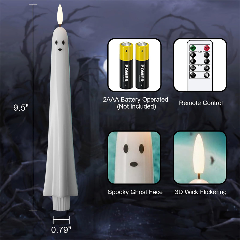 Ghost Flameless LED Taper Candles Battery Operated Remote Timer