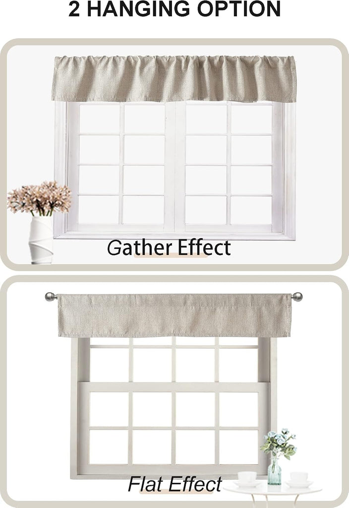 2 PC Valance for Window 10 Inch Length,Kitchen Window Valances Light Blocking,Burlap Linen Textured 104 Inch Wide
