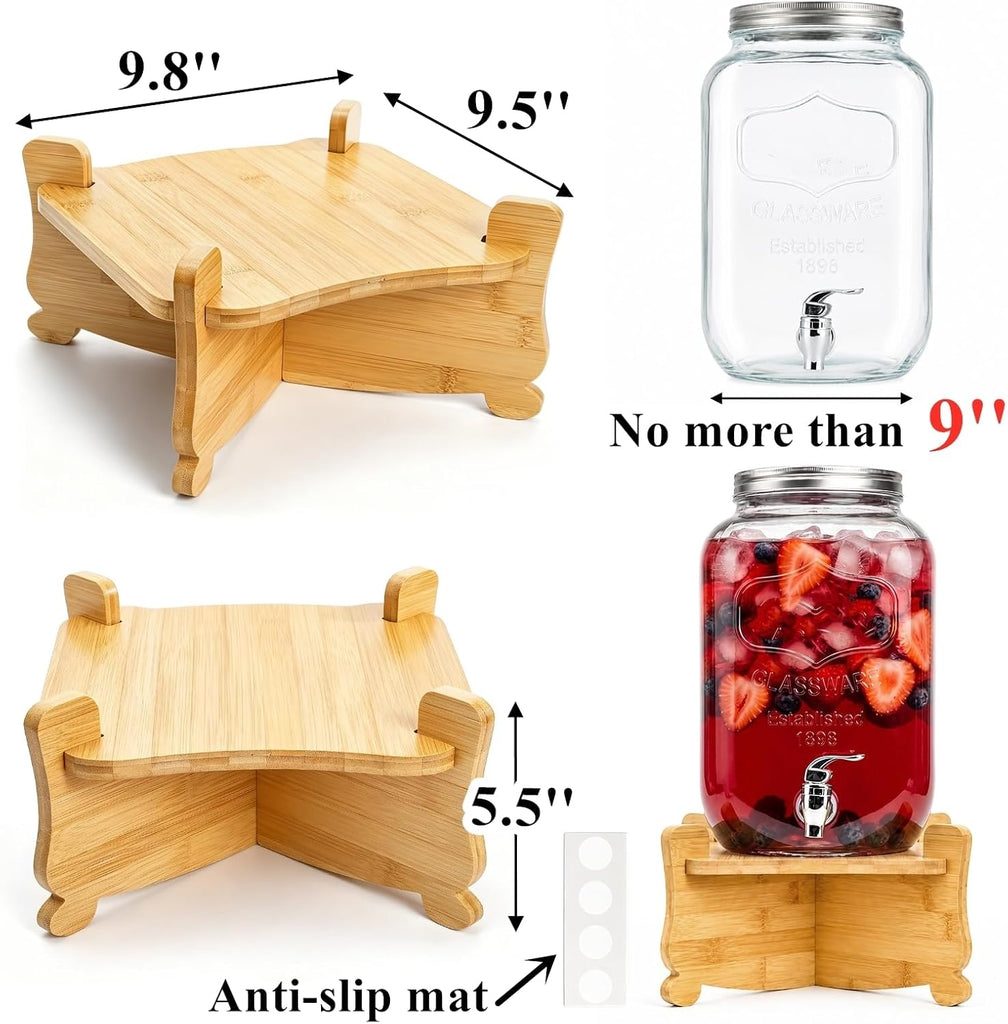 Bamboo Drink Dispenser Stand, Sturdy Wood Water Beverage Dispenser Stand, Water Jugs Pitcher Base for Parties