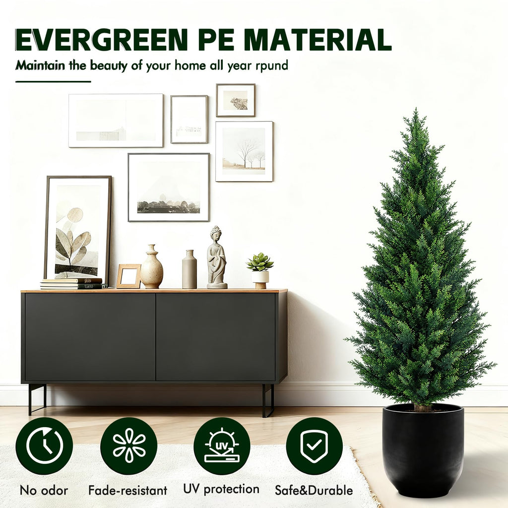 3Ft Artificial Cedar Topiary Trees (2-Pack) - UV Resistant Fake Shrubs with Ground Spike for Outdoor & Indoor Use