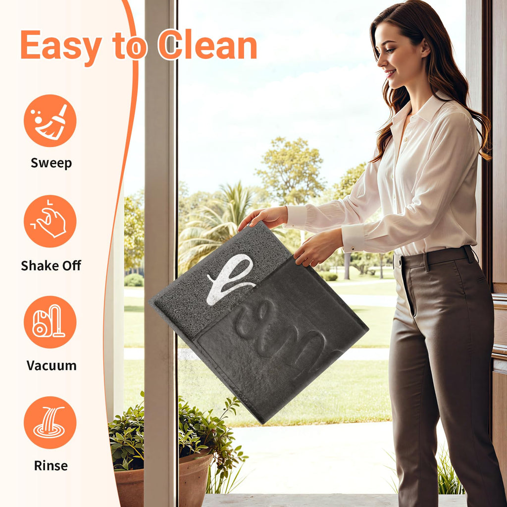 Door Mat Indoor Outdoor Welcome Mat for Entrance, 35x24in Grey