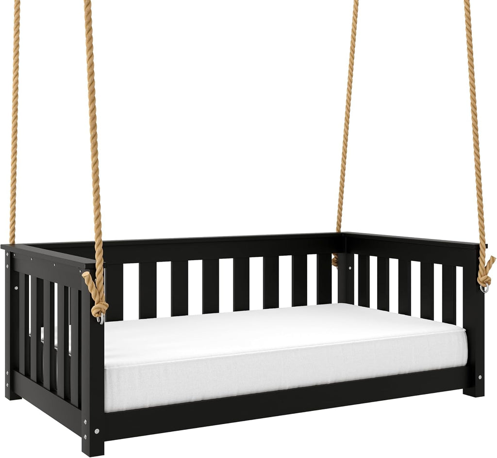 Beckett Heavy Duty Poly Daybed Swing in Black, Crib Size - Composite HDPE Porch Swing Bed Made from Recycled Plastic