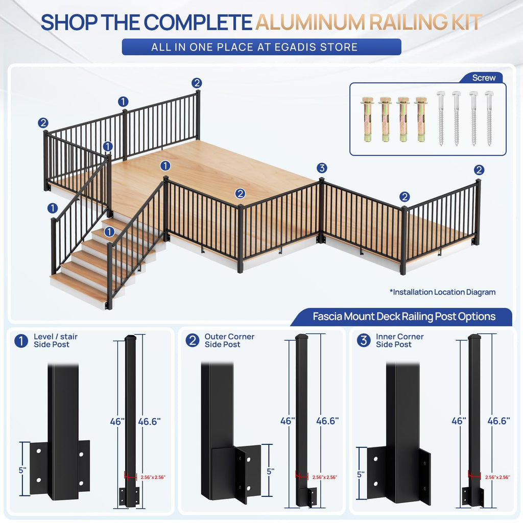 36 in x 6 ft Modular Side Mount Aluminum Stair Railing Kit