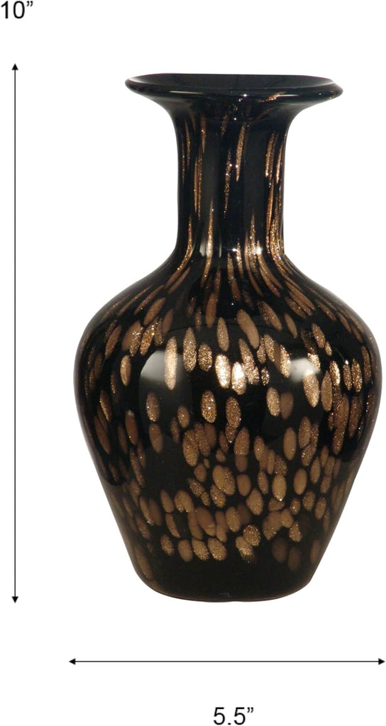 DAG500010 Broad Murano Style Hand Blown Art Glass Vase, Multicolor, 10-Inch Tall
