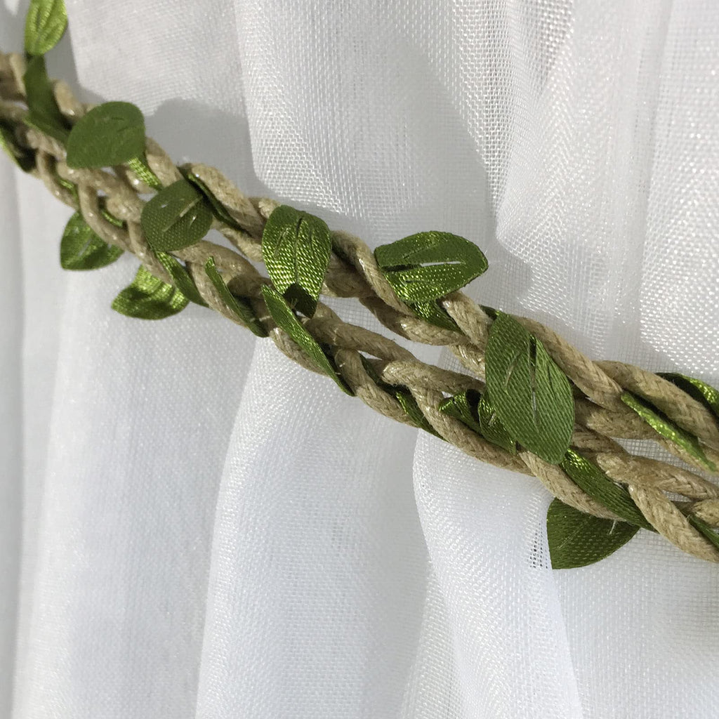 Curtain Tiebacks Ropes Natural Burlap Rope Holdbacks with Artificial Vines Fake Foliage Ivy Leaf for Rustic Wedding