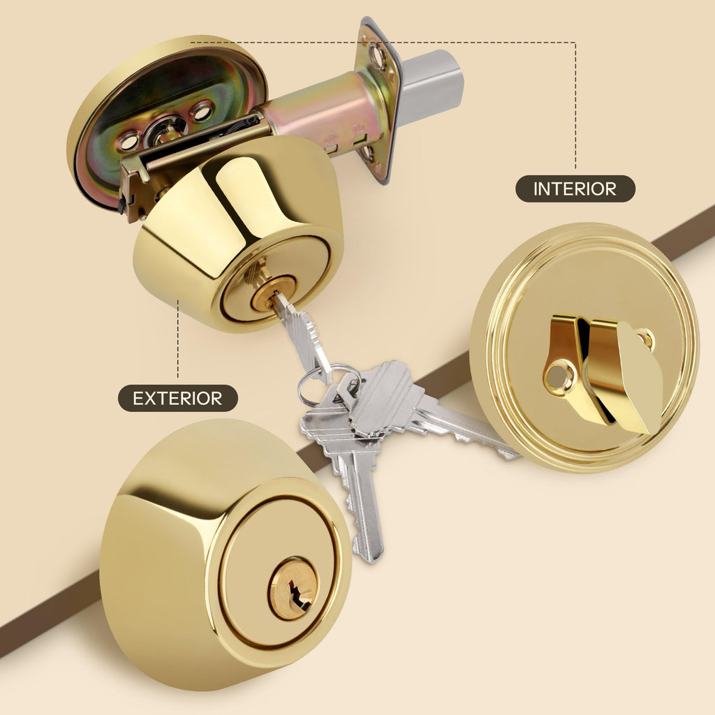 Round Design Single Cylinder Deadbolt with Keys, Exterior Keyed Dead Bolt Lock for Front Entrance Door Security