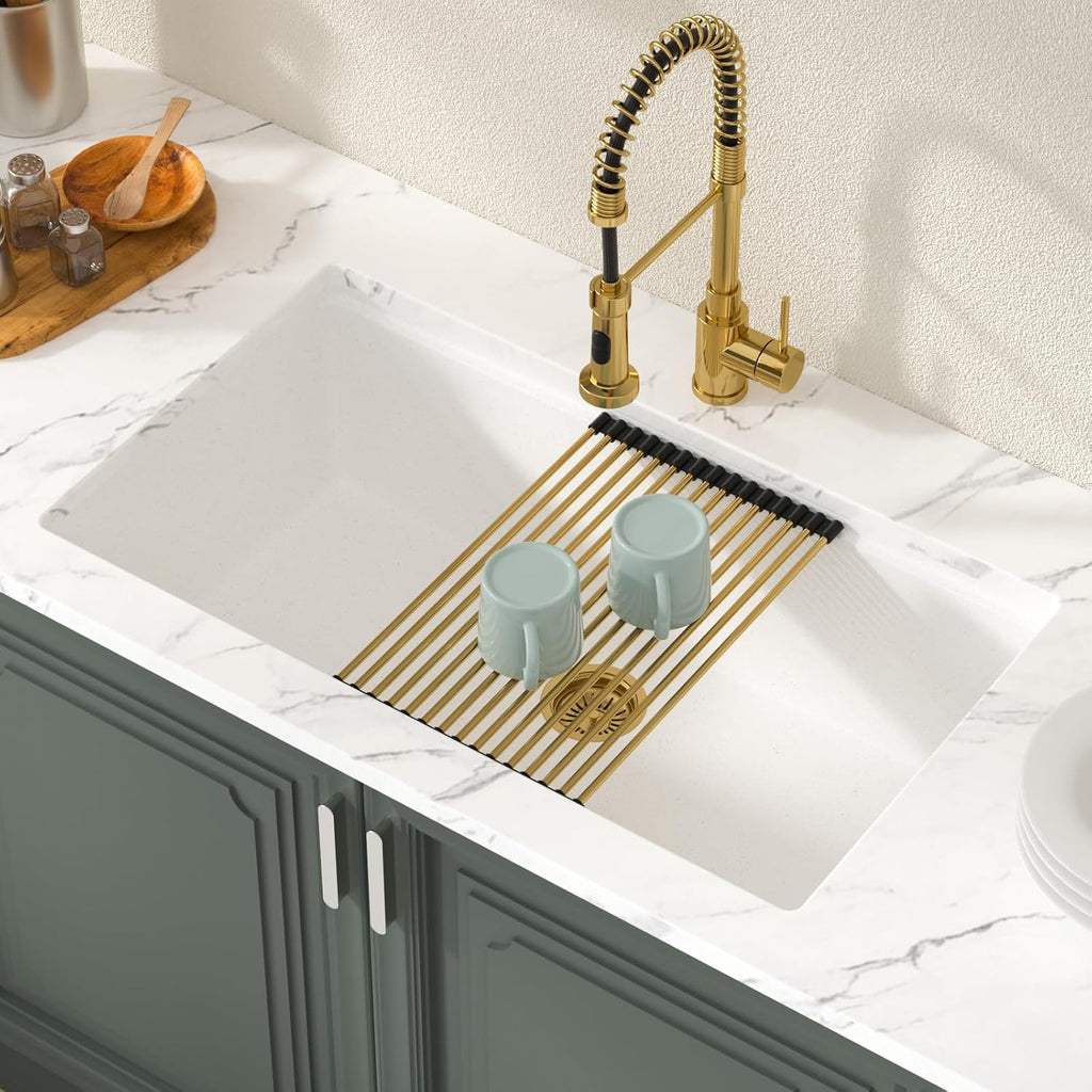 33 Inch White Kitchen Sink Granite Composite Undermount Kitchen Sink Workstation 33x19 White Quartz Sinks Under