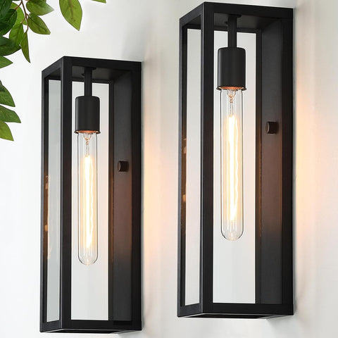 Large Outdoor Wall Lights Exterior 2-Pack, 16'' Waterproof Front Porch Lights Outdoor Wall Sconces, Matte Black Exterior Light Fixtures Lantern for House Garage, Bulb Not Included A123-B0CC8KT42N