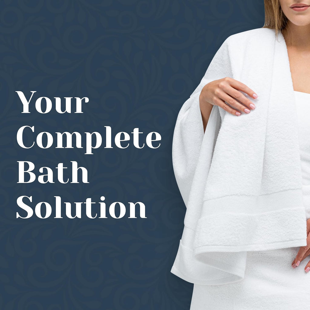 Luxury White Bath Towel Set of 8 Pieces - 100% Turkish Cotton 700 GSM Highly Absorbent Towels , 2 Bath Towels, 2 Hand