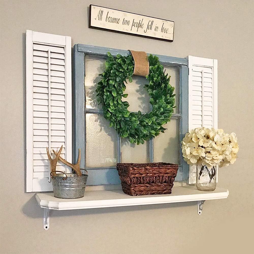 15" Boxwood Wreath - Artificial Green Leaves Wreath for Front Door, Wall, Window & Party Decor