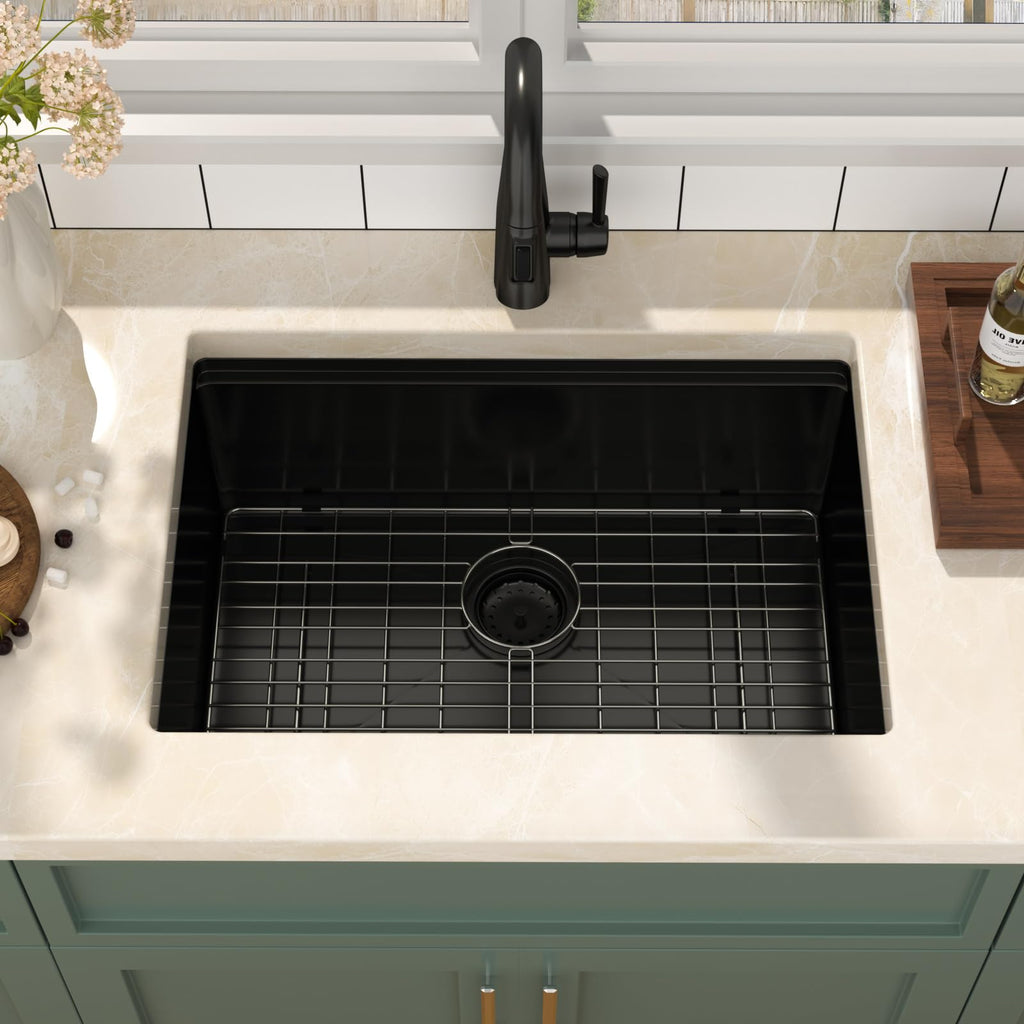 27 Inch Matte Black Undermount Kitchen Sink Workstation