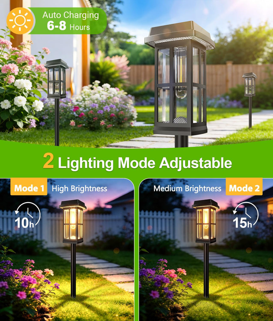 8 Pack Solar Pathway Lights Outdoor, 2 Lighting Modes Waterproof Solar Lights Outdoor, Brighter Up to 15Hrs Outdoor