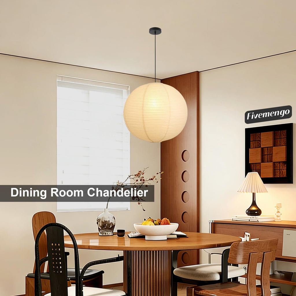 Large Paper Pendant Light with Cord and Canopy, 20in Off-White