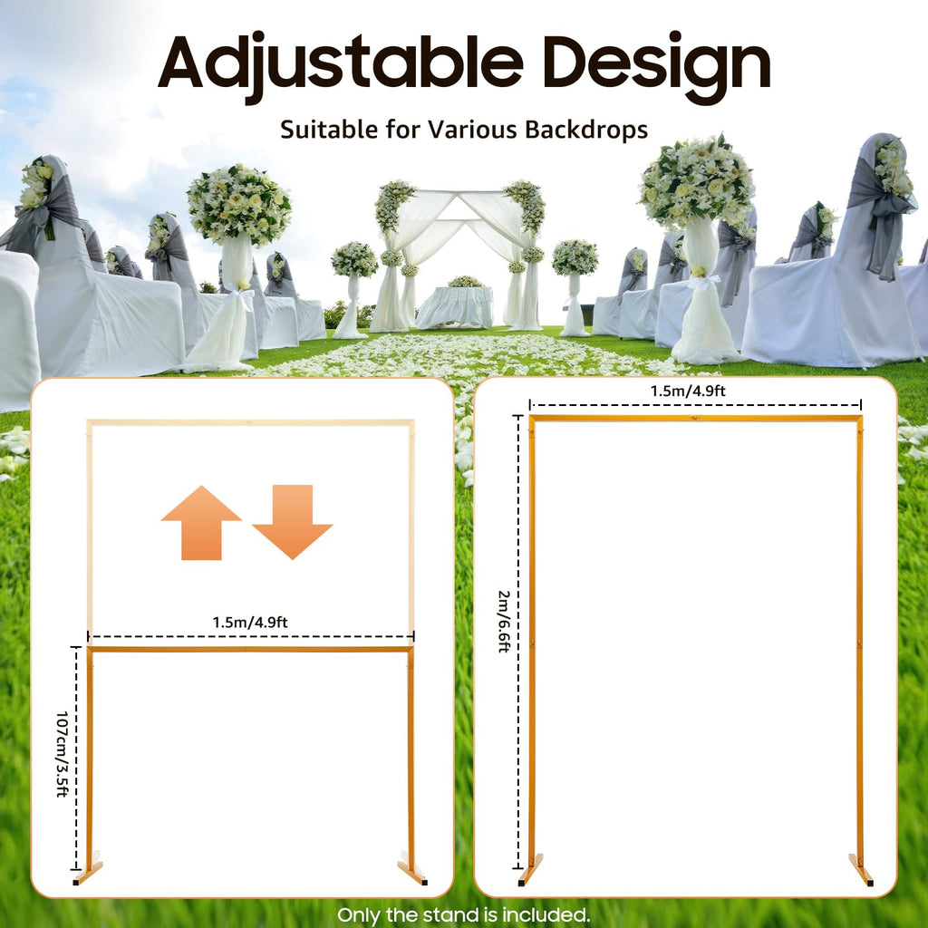 6.6x4.9 FT Backdrop Stand Heavy Duty with Base, Gold Wedding Backdrop Stand Pipe Kit Square Metal Balloon Arch Stand