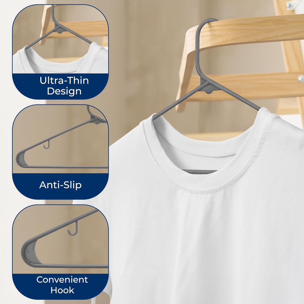 Plastic Hangers 50 Pack | Fits More Clothes in Your Closet | Slim 0.24 Inch Non-Slip Grip, Holds Up to 5.5 Lbs, for