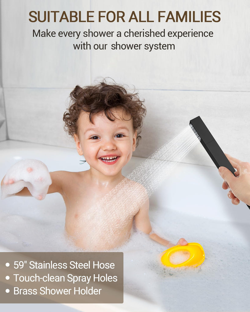 20" LED Ceiling Shower System with 6 Jets & Handheld, Matte Black