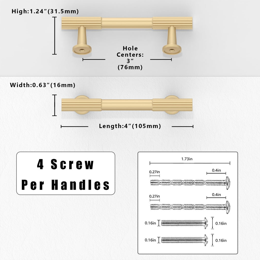 10 Pack Brushed Gold Cabinet Pulls 3 Inch(76mm) Kitchen Cabinet Handles Solid Zinc Alloy Cabinet Hardware Drawer Pulls