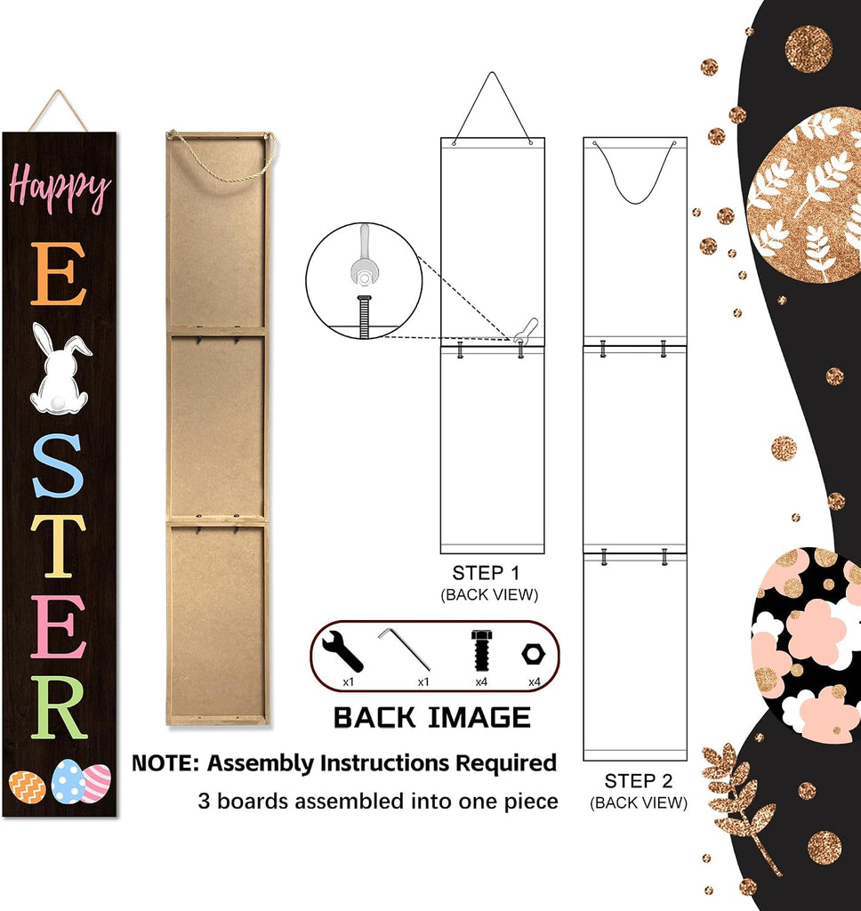 Easter Porch Sign Bunny Rabbit Welcome Sign Vertical Standing Sign For Front Porch Decor Farmhouse Wall Hanging Yard - Set of 3