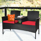 Wicker Patio Conversation Furniture Set, Outdoor Furniture Set with Removable Cushions & Table, Tempered Glass Top
