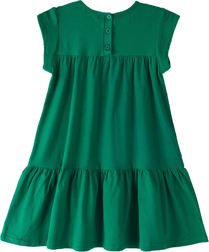 Girls Dress Short Sleeve Solid Color Tunic A-Line Tiered Swing Dress
