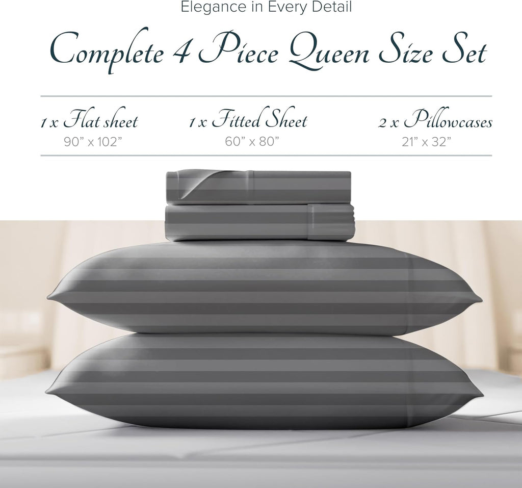 Queen Bed Sheets - Luxury 1500 Series 100% Egyptian Cotton High Thread Count Bed Sheets Queen (4 PC, Dark Grey