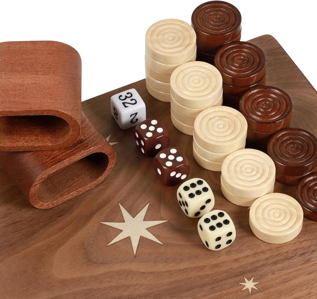 Handcrafted Wooden Backgammon Set - 16x15.3inch, Oversized Pieces, Intricate Carvings, Premium Travel Game Board