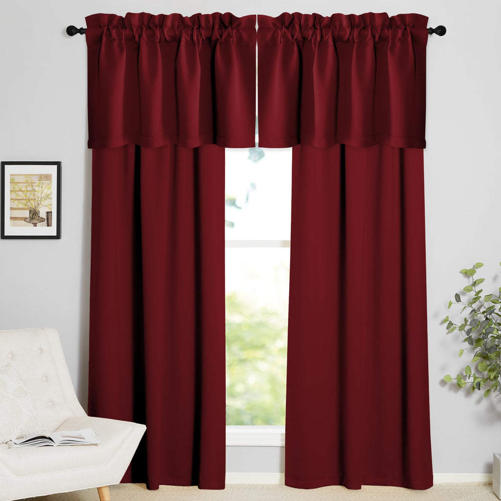 4 Panles Red Blackout Kitchen Valances for Christmas Rod Pocket