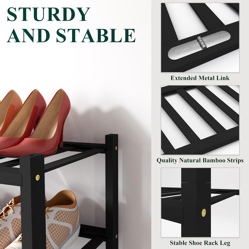 Bamboo Shoe Rack for Closet, 4 Tier - 26.77" Wide, Black