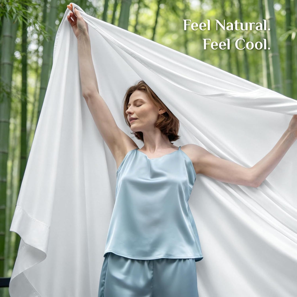 Bamboo Viscose Sheets - 100% Organically Grown, 18" Deep Pocket King Sheet Set, All Round Elastic & Corner Straps