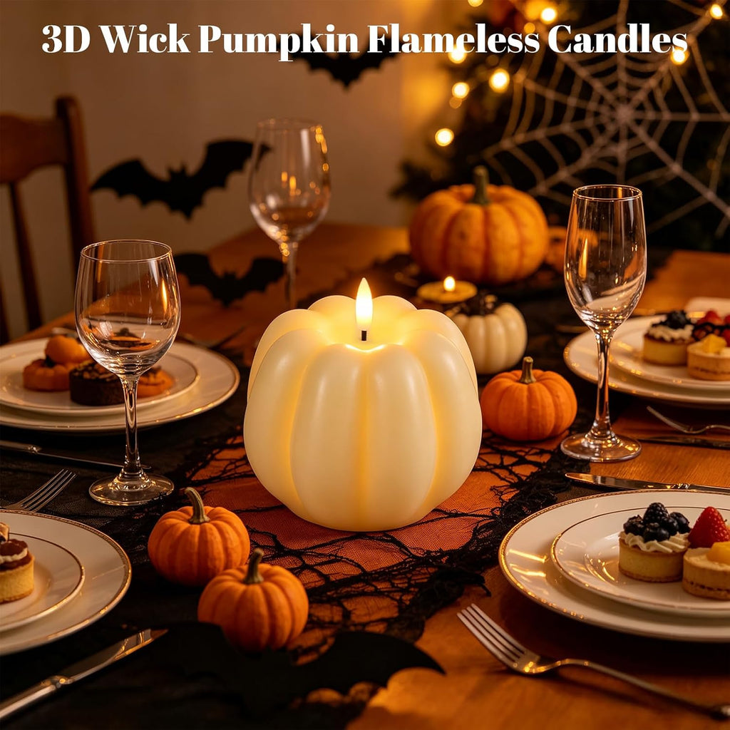 Fall Decorations Real Wax Pumpkin Candles with Remote Timer - Set of 6