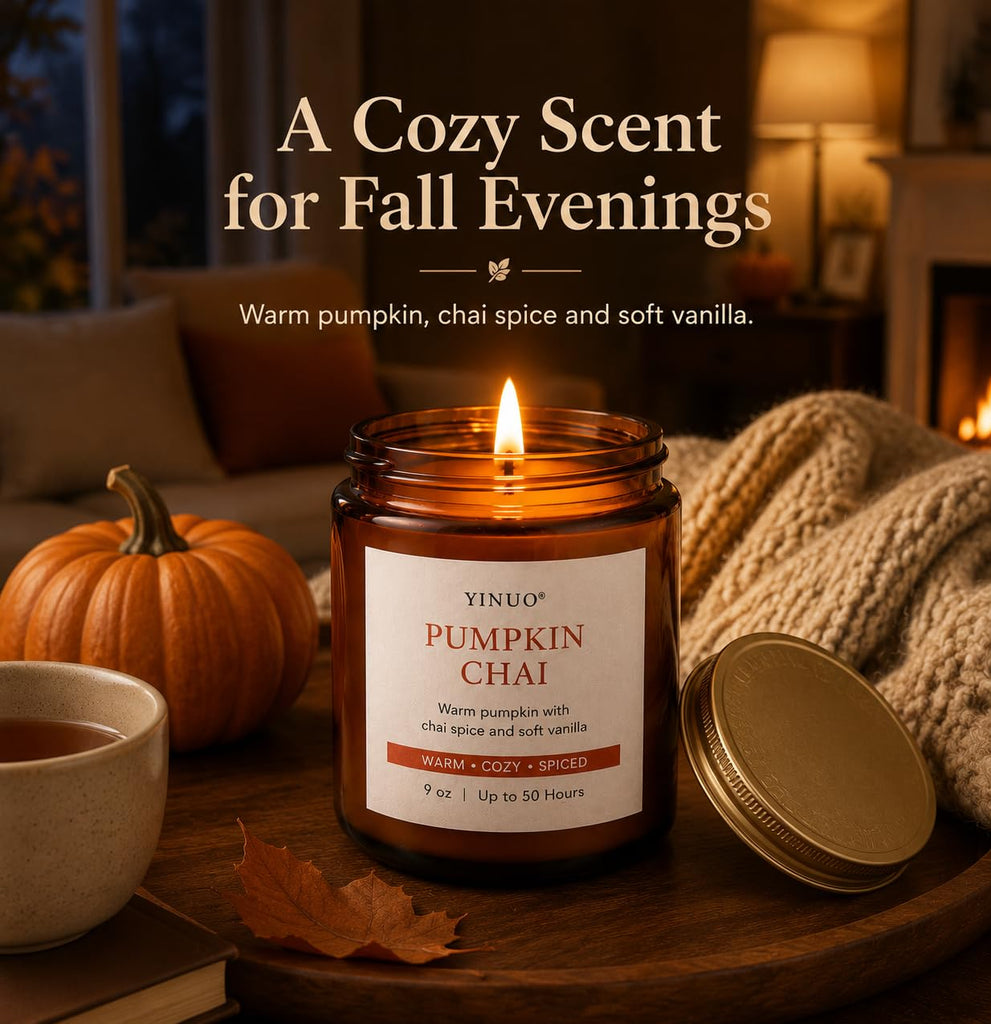 Pumpkin Chai Fall Scented Candle, 9 oz Soy Wax Candle Gift, Autumn Decor