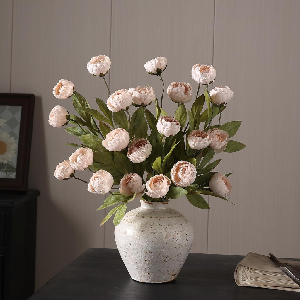 12 Pcs 27" Faux Silk Peony Artificial Flowers Stems for Vase(Beige) | Bulk Fake Peonies Branches with Stems, for DIY