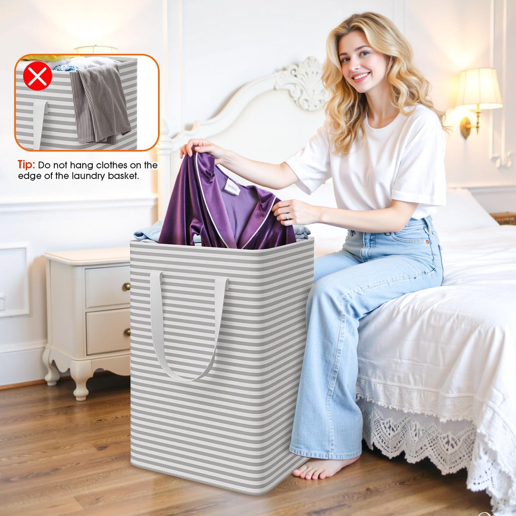 3-Pack Laundry Basket, Collapsible Laundry Hampers, 125L, Gray
