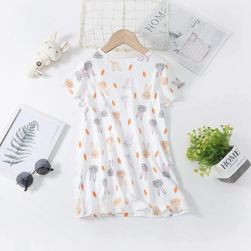 Girl's Cotton Nightgowns Short Sleeve Princess Sleep Shirts Comfy Nightdress Sleepwear