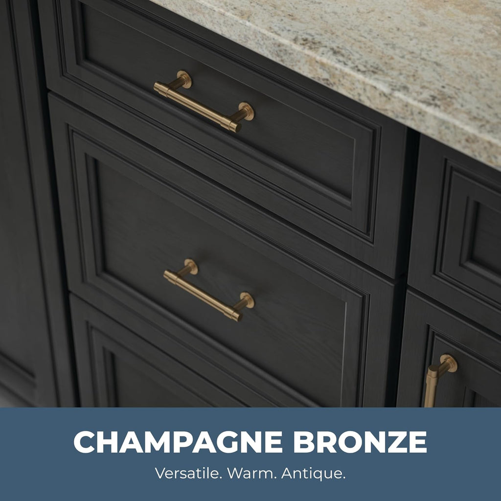 Francisco (10-Pack) Cabinet Handles 4" Hole Center Pulls | Champagne Bronze Hardware Kitchen Door, Drawers, Dressers
