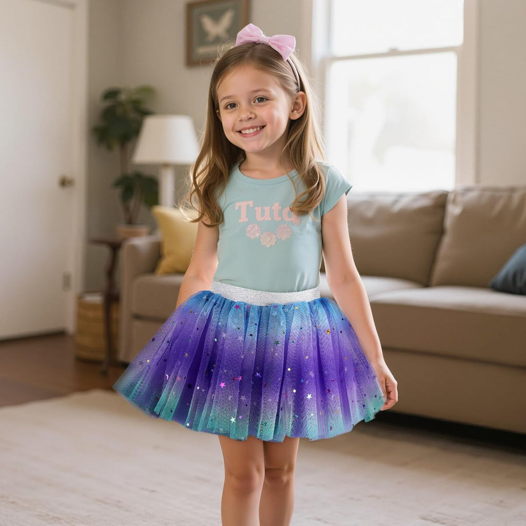 Girls Layered Rainbow Tutu Skirt Dance Dress Ruffle Tiered Clubwear
