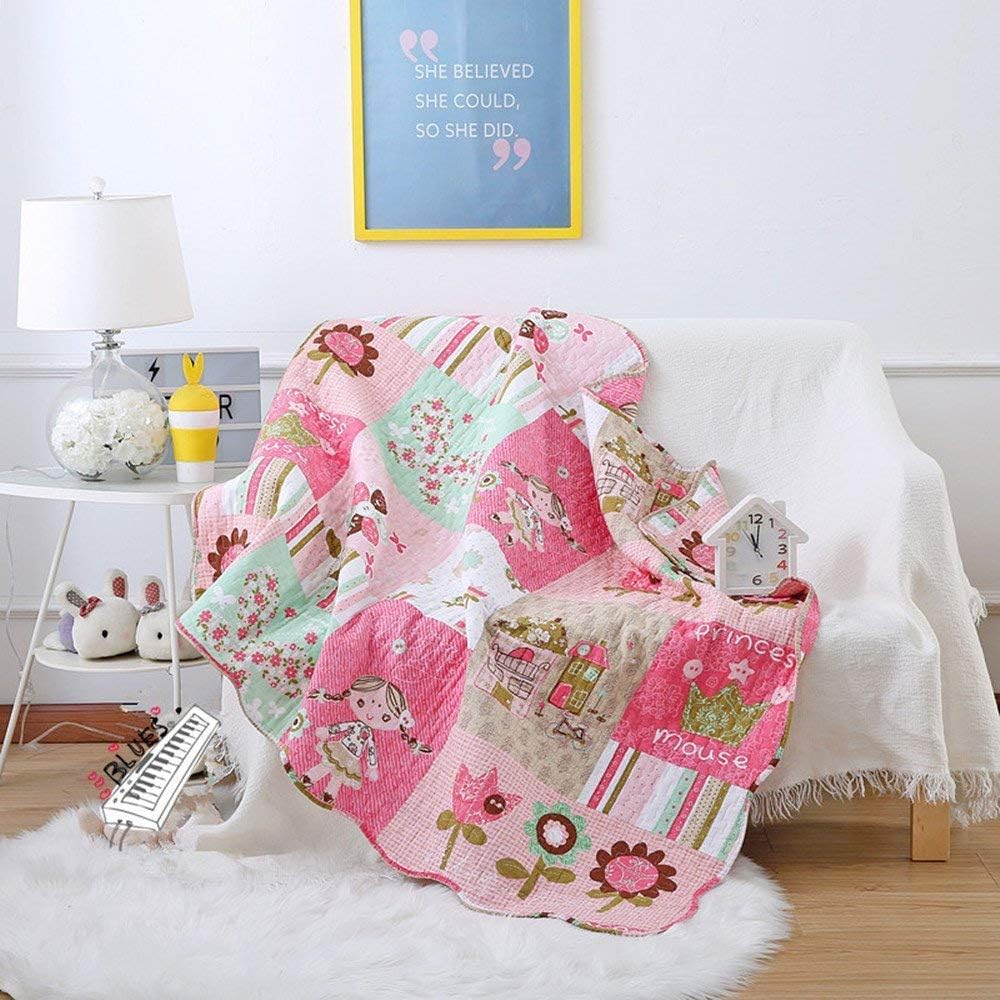 Cotton Coverlet Quilt Bedspread Girls Throw Blanket 43" X 51" Toddlers and Baby Quilt Nursery Bed Blanket Princess
