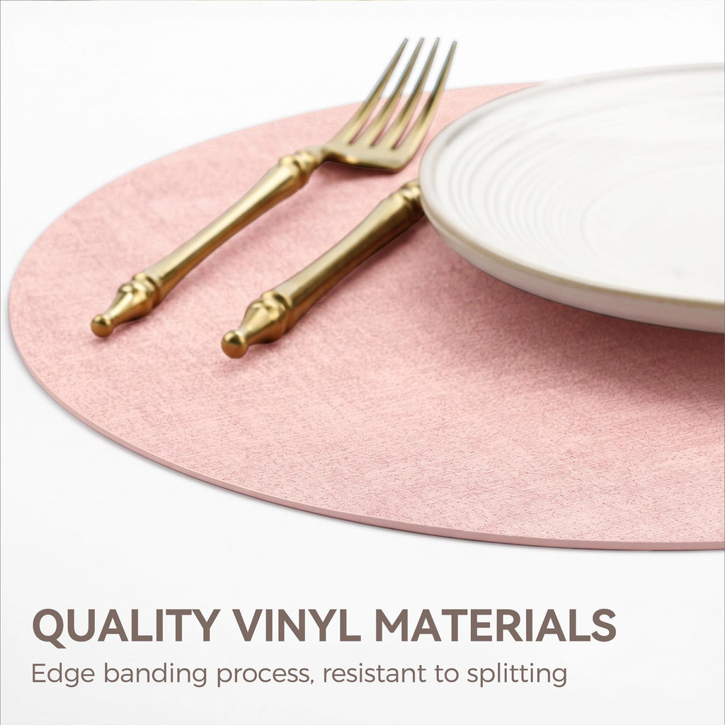 13" Round Placemats Set of 6, Reversible Faux Leather Wipeable Table Mats