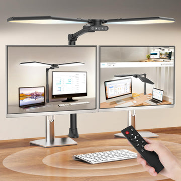 36W LED Desk Lamp with Clamp, Dual-Head Architect Lamp with Remote, Black
