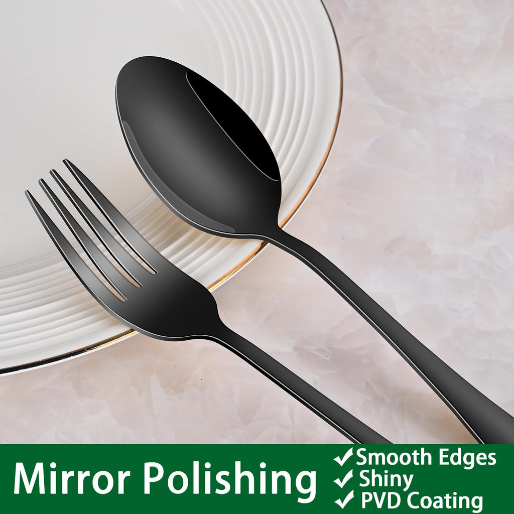 30 PCs Flatware Sets,Black Stainless Steel Silverware Sets Service For 6 Person,Durable Cutlery Sets