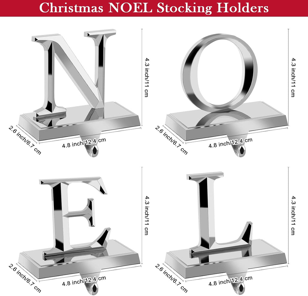 Set of 4 Christmas Stocking Holders Noel Metal Stocking Hangers Mantel Hook Hangers Fireplace Stocking Hooks for