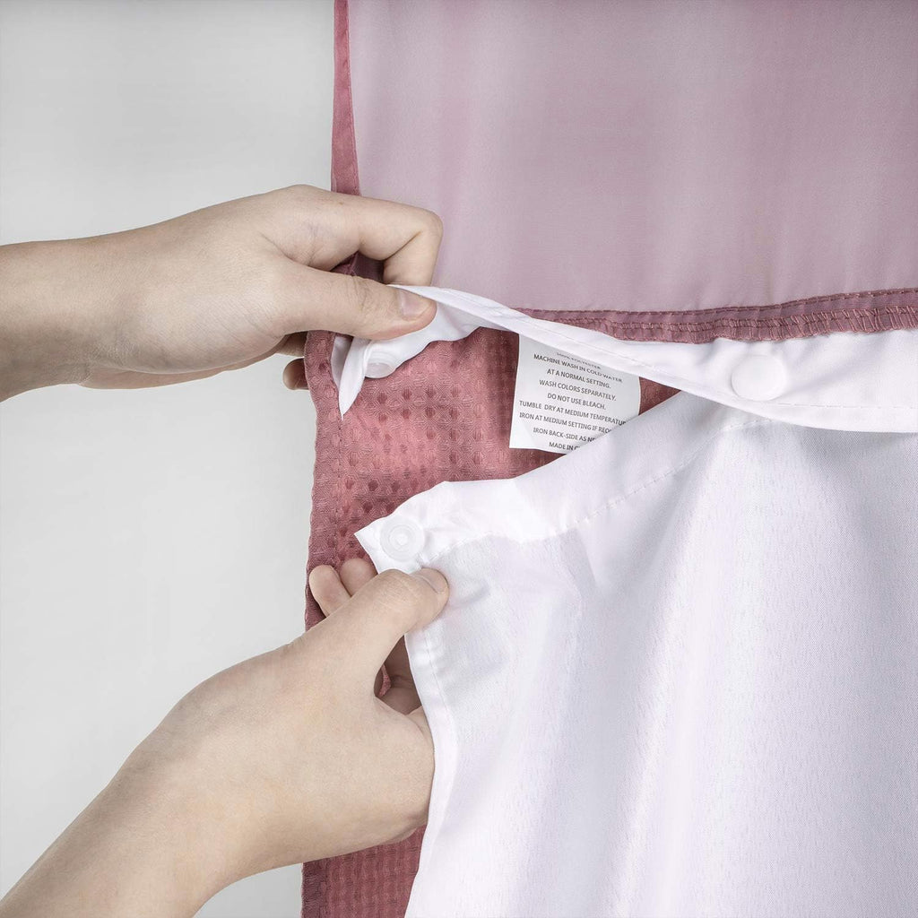 Waffle No Hook Shower Curtain with Liner, Pale Mauve, 71x74