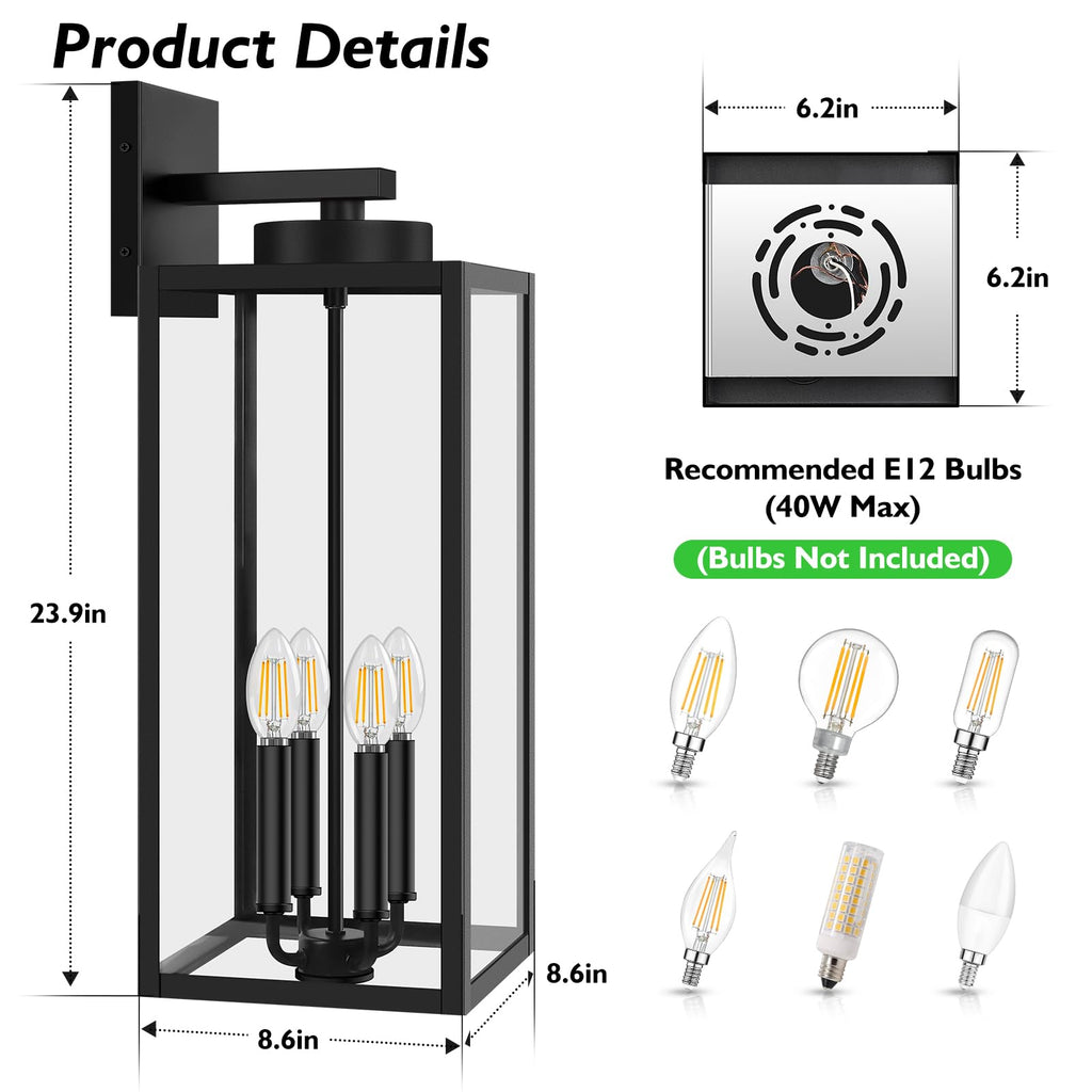 23.9" Extra Large Size Outdoor Wall Light Fixture, Exterior Lighting Fixture Porch Sconce Wall Mounted, Waterproof