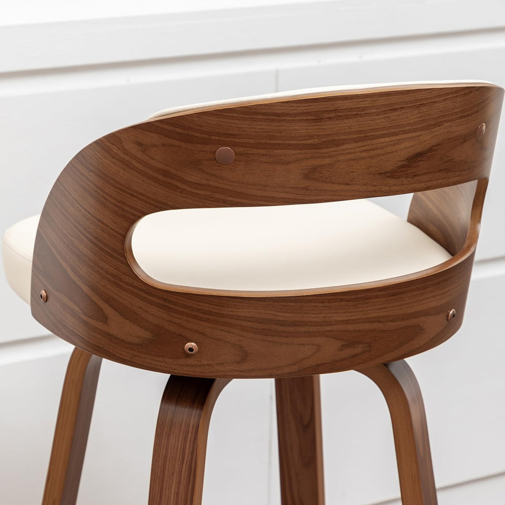 Mid Century Bar Stools with Walnut Bentwood Frame, 29.5" Bar Height